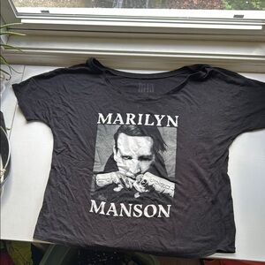 Black Marilyn Manson Graphic Cropped T-Shirt